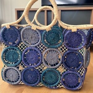 Hat Attack Medallion Straw Woven Tote Bag